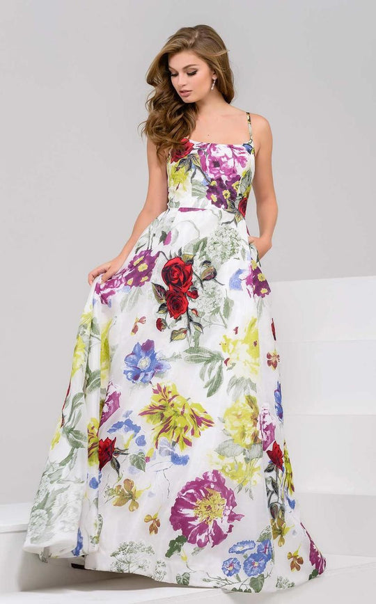 40646 Sleeveless Floral Printed A Line Dress