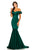 Johnathan Kayne - 8032 Ruffled Off Shoulder Fitted Evening Gown in Green