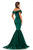 Johnathan Kayne - 8032 Ruffled Off Shoulder Fitted Evening Gown in Green