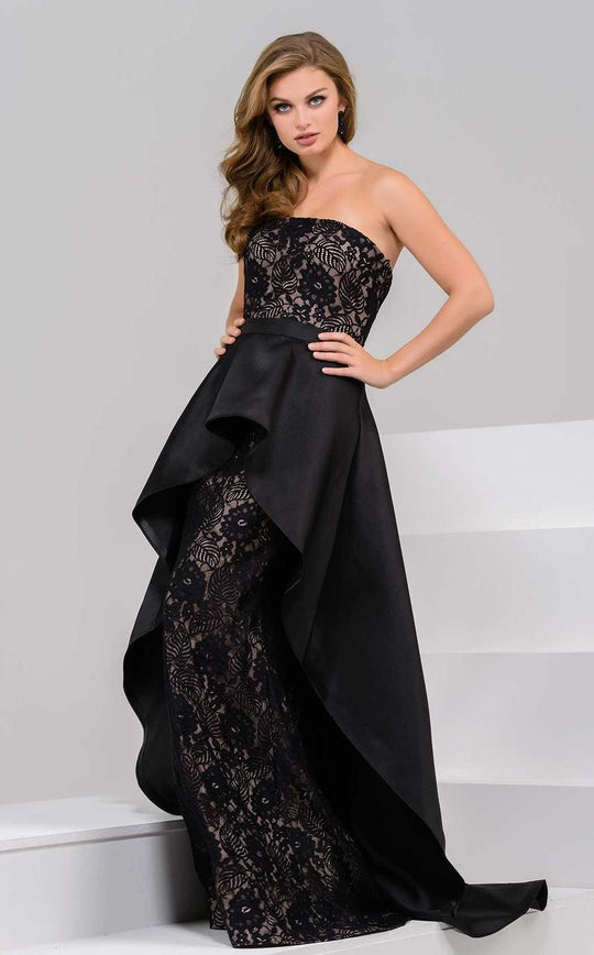 40789 Strapless Lace Gown with Mikado Overlay