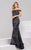 Jovani - 40872A Oramented Lace Off-Shoulder Gown in Blue and Gold