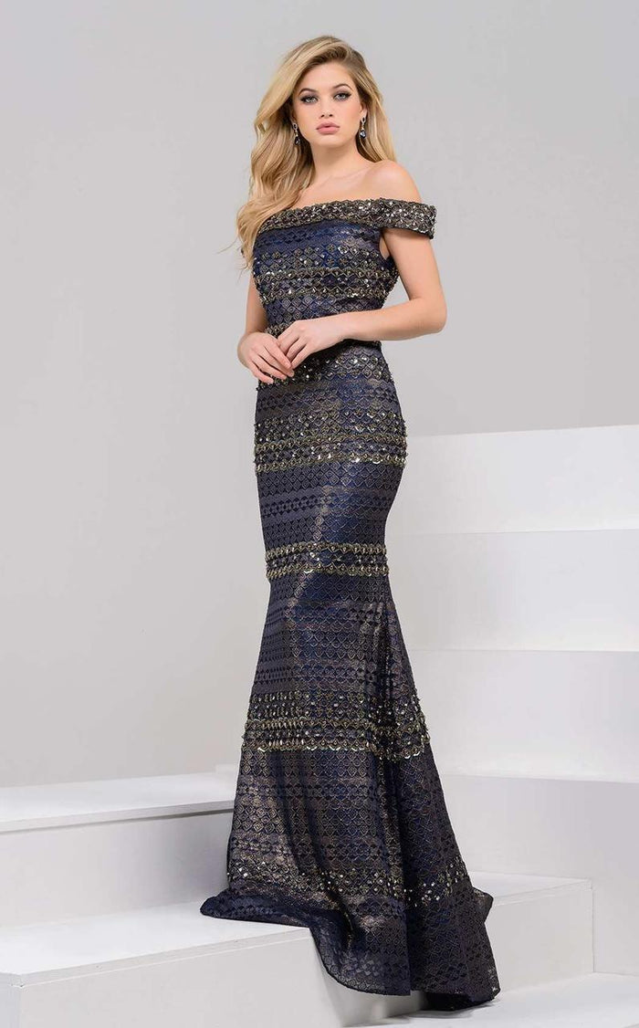 40872 Beaded Off Shoulder Mermaid Gown
