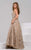 41745 Strapless Floral Applique Evening Gown