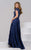 41868 Sequined Cap Sleeve Pleated Evening Gown