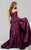 45364 Strapless Floral Print  Pleated Evening Gown