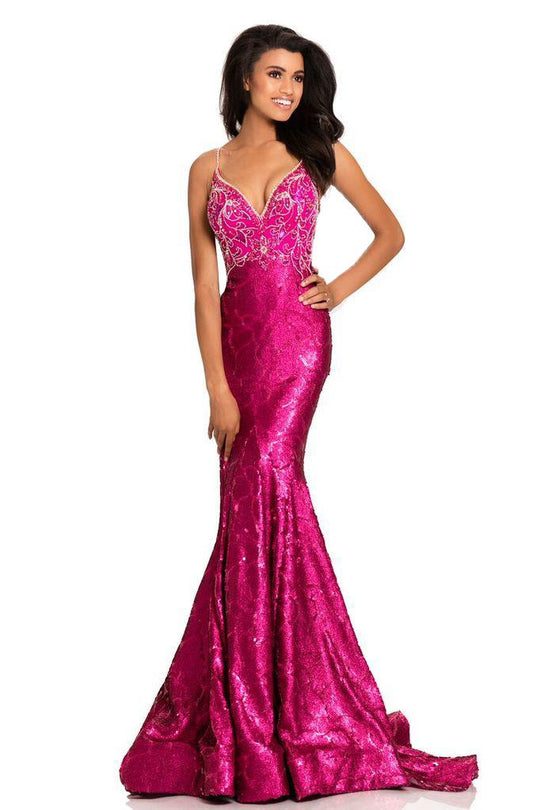 Johnathan Kayne - 8036 Bedazzled Deep V-neck Mermaid Dress In Pink