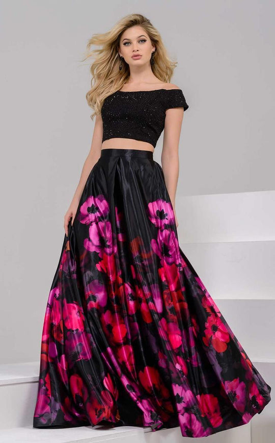 47667 Two-Piece Off Shoulder Floral Evening Gown