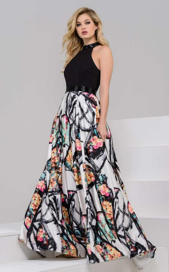 47671 Beaded High Neck A-line Evening Gown