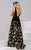 48091 Deep V-Neck Floral Print Detail Evening Gown