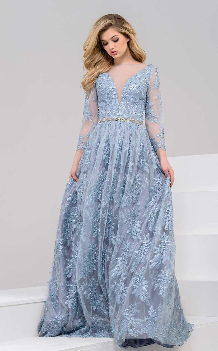 48113 Full Lace Sheer Evening Gown