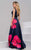 48460 Bold Contrast Floral Print Evening Gown