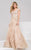 Jovani Gilded Lace Illusion V-Neck Evening Gown 48943 In Gold
