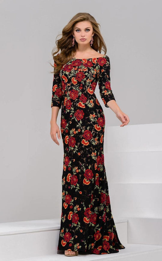 49531 Floral Bateau Neck Sheath Dress