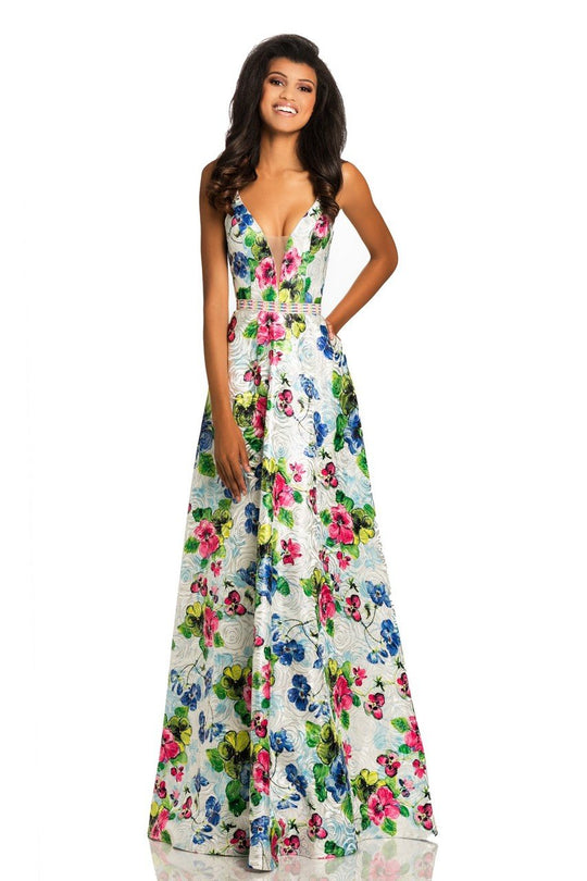 Johnathan Kayne - 8041 Sleeveless Floral Print A-line Gown in Multi-Color