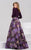 49899 Long-Sleeved V-Neck Floral Evening Gown