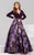 49899 Long-Sleeved V-Neck Floral Evening Gown