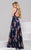 49968 Deep V-Neck Floral Print Evening Gown
