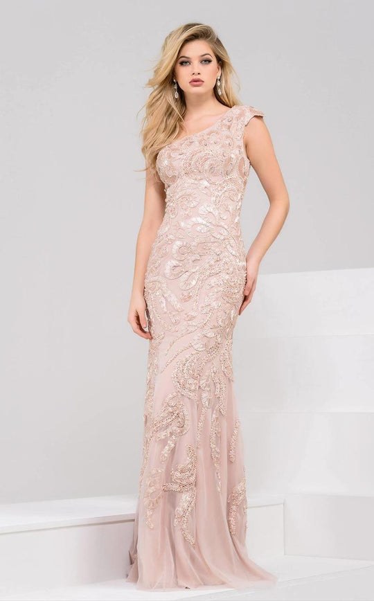 49978 Asymmetrical Neckline Evening Gown