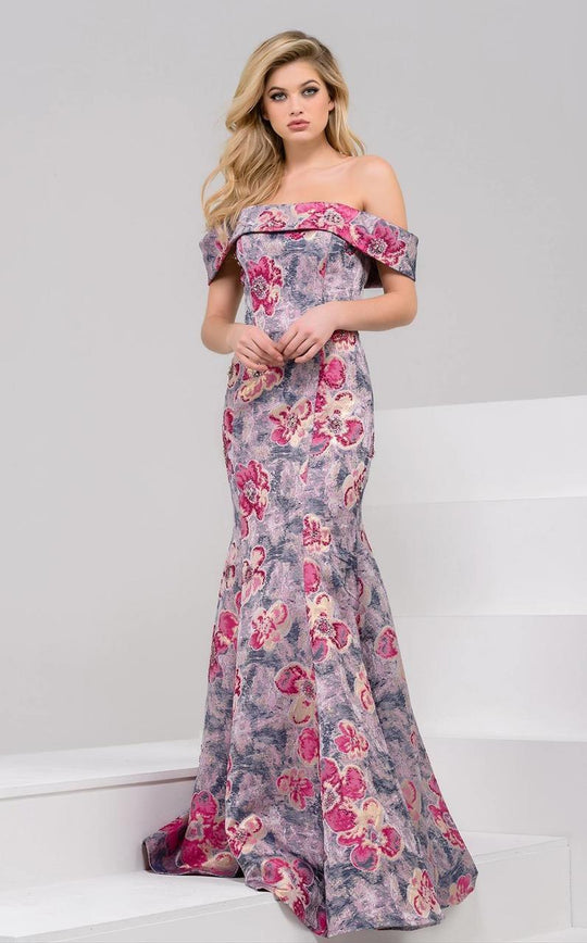 49982 Off-Shoulder Floral Print Evening Gown