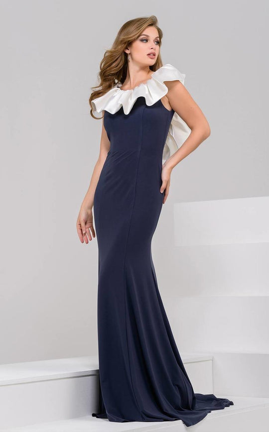 50332 Ruffled Jewel Neck Evening Gown