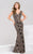 50440 Cap Sleeve V-neck Floral Evening Gown