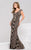 50440 Cap Sleeve V-neck Floral Evening Gown