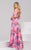 50554 Plunging V-neck Floral Evening Gown
