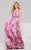 50554 Plunging V-neck Floral Evening Gown
