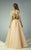 Beside Couture - BC1229 Floral Accented Lace A-line Dress in Neutral and Multi-Color