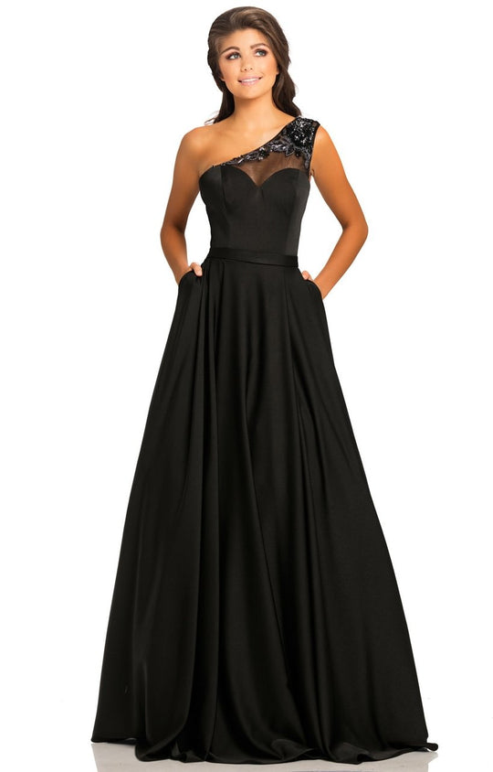 Johnathan Kayne - 8045 One Shoulder Asymmetric A-line Dress In Black