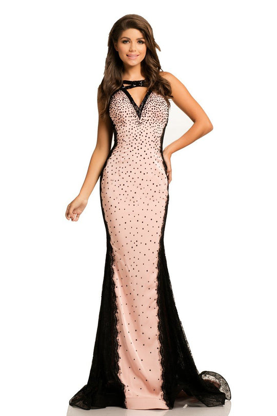 Johnathan Kayne - 8046 Two Tone Beaded Lace Prom Gown In Pink