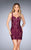 La Femme - 25025 V-Neckline Lace Cocktail Dress in Red