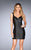 La Femme - 25050 V-Neck Fitted Short Dress in Black