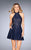 La Femme - 25099 Halter Neck Lace A-line Dress in Blue