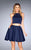 La Femme - 25114 Two Piece Halter Ruched Cocktail Dress in Blue