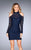 La Femme - 25170 Beaded Lace Long Sleeves Short Dress in Blue