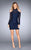 La Femme - 25170 Beaded Lace Long Sleeves Short Dress in Blue