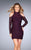 La Femme - 25170 Beaded Lace Long Sleeves Short Dress in Purple