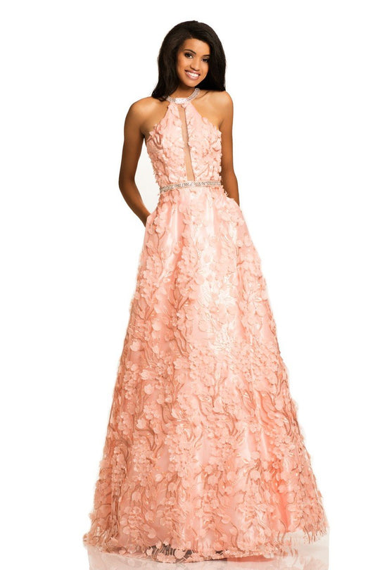 Johnathan Kayne - 8049 Halter Style Embroidered Lace Prom Gown In Orange