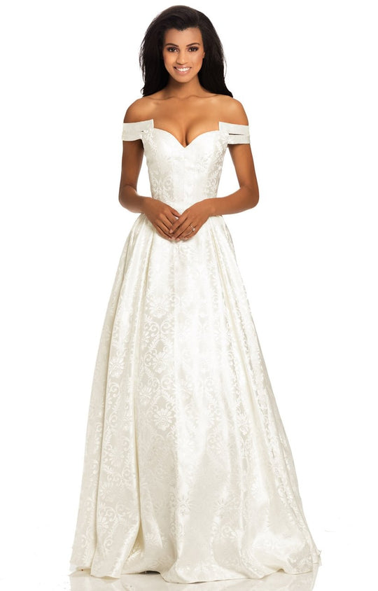 Johnathan Kayne - 8051 Off Shoulder Brocade Ballgown In White