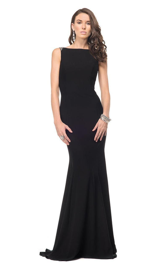 Marsoni by Colors - M140 Jeweled Bateau Trumpet Dress in Black