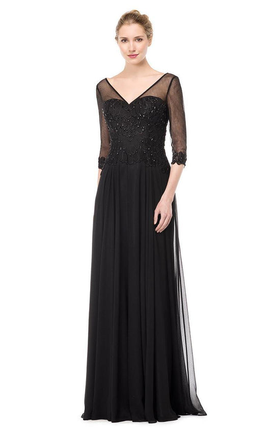 Marsoni by Colors - M159 Embellished V-Neck A-Line Dress in Black