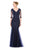 Marsoni by Colors - M162-1 Quarter Sleeve Lace Beaded Mermaid Gown in Blue