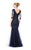 Marsoni by Colors - M162 Embellished V-neck Trumpet Dress in Navy