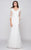 Marsoni by Colors - M162 Embellished V-neck Trumpet Dress in Off White