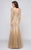 Illusion Quarter Sleeve Lace Trumpet Gown M162 in Latte