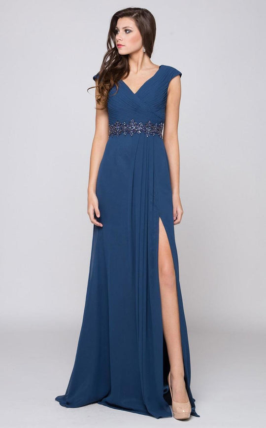 Marsoni by Colors Ruched Wrap Cap Sleeve Gown M169 In Peacock