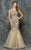 Marsoni by Colors - Cap Sleeves Lace Bateau Mermaid Gown in Gold