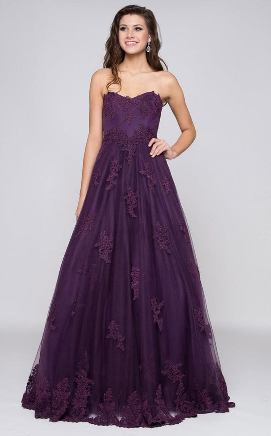 Marsoni by Colors - Strapless Appliqued Sweetheart Gown in Purple