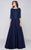 Marsoni by Colors - Quarter Sleeve Scalloped Lace Gown in Blue